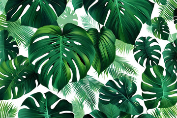 Tropical exotic leaves isolated on transparent background. Generative AI.