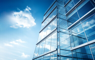 Fototapeta na wymiar Modern building with glass windows with reflection of blue sky