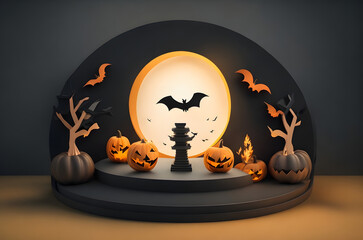 halloween party podium paper art style ai generated background