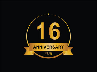 16th golden anniversary logo with ring and ribbon.