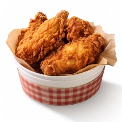 Fried chicken in paper bucket isolated