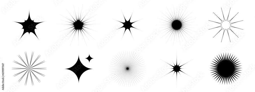 Aufkleber blinks and twinkles set. retro bling stars collection. abstract black starburst shine effect pack. d