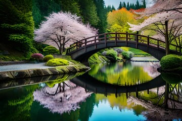 japanese garden in spring generative ai 