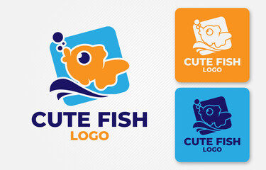 cute fish logo funny and friendly animal vector design for baby kids brand