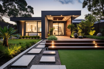 A modern Australian home with front yard
