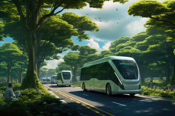 Future electrical bus on road, generative AI