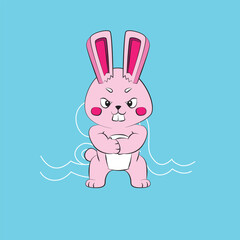 bunny with japanese style background illustration logo