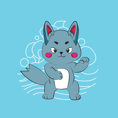 wolf vector illustration with japanese style background