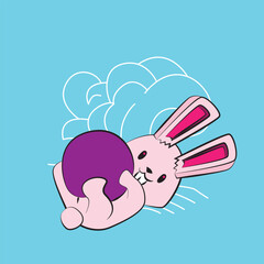bunny with japanese style background illustration logo