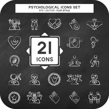 Icon Set Psychological. related to Psychological symbol. chalk style. simple illustration. emotions, empathy, assistance