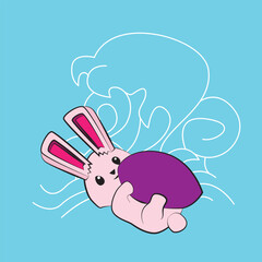 bunny with japanese style background illustration logo