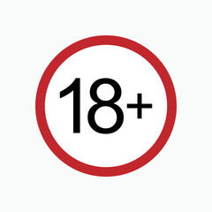 18+  Icon. Adult Content Symbol - Vector.      