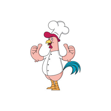chef chicken mascot with two thumbs up