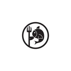 fish logo holding a fork, a logo that is simple and easy to remember