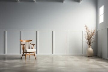 A single white chair in an empty room with white walls and floor.