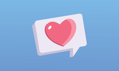 one like social media notification with heart icon.on blue background.Vector Design Illustration.