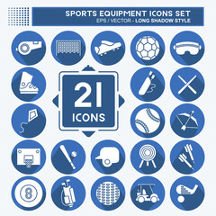Icon Set Sports Equipment. related to Sports Equipment symbol. long shadow style. simple design editable. simple illustration