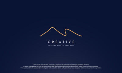 Mountain logo design with line art style vector illustration.