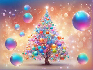 Colorful bubbles christmas tree theme with Generative AI.
