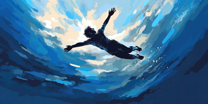 Alnoe falling man in the blue sea vector painting