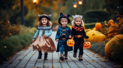 Young siblings dressed in Halloween costumes during Trick-or-Treat