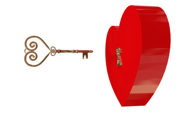 Digital png illustration of heart with keyhole and key on transparent background