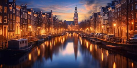 Amsterdam, Netherlands Cityscape on the Canals at Twilight