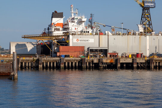Seaspan Shipyards in Vancouver, British Columbia, Canada - July 8, 2023. Seaspan ULC provides marine-related services to the Pacific Northwest.