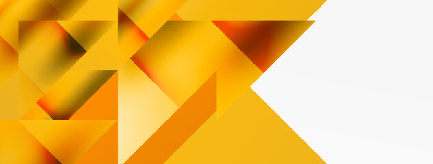 Vivid abstraction unfolds. Triangles in seamless harmony, composing dynamic geometric backdrop. Interplay of angles and hues forms captivating tapestry, evoking modernity and artistic allure