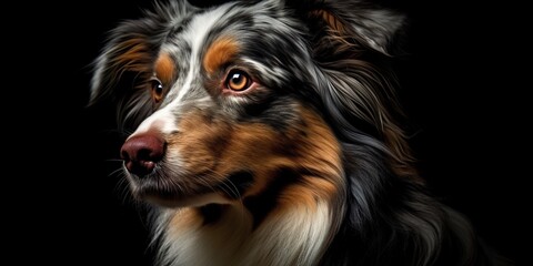 Australian shepherd dog on black background