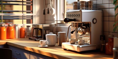 Automatic coffee machine in kitchen.
