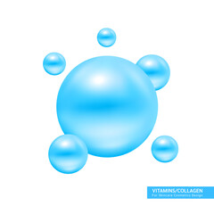 Blue vitamin pill capsule round icon. Serum collagen essence vitamins complex for beauty treatment nutrition skin care cosmetics design. Ball bubble drop isolated on white background. 3d vector.