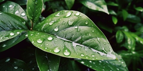Close - up of wet leaves during monsoon