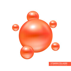 Orange vitamin pill capsule round icon. Serum collagen essence vitamins complex for beauty treatment nutrition skin care cosmetics design. Ball bubble drop isolated on white background. 3d vector.