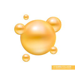 Orange vitamin pill capsule round icon. Serum collagen essence vitamins complex for beauty treatment nutrition skin care cosmetics design. Ball bubble drop isolated on white background. 3d vector.