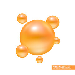 Orange vitamin pill capsule round icon. Serum collagen essence vitamins complex for beauty treatment nutrition skin care cosmetics design. Ball bubble drop isolated on white background. 3d vector.
