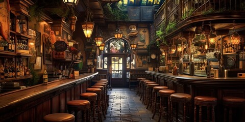 Fototapeta na wymiar The interior of Irish Pub.
