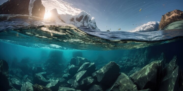 Using an underwater housing shows the depth of beauty of what lies below the Icebergs in Antarctica.