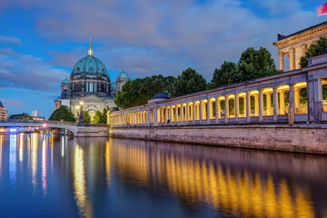 The Berlin Cathedral, the museum island and the river Spree at dusk