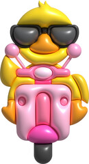 Fototapeta premium 3D illustration duck wearing dark glasses driving a motorcycle. minimal style.
