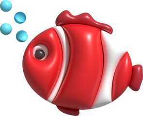 3D illustration Cute underwater animals Sea fish popular color fish. minimal style.