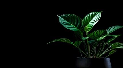 plant in a pot isolated on black wallpaper