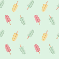 Seamless pattern with ice cream. Mint background
