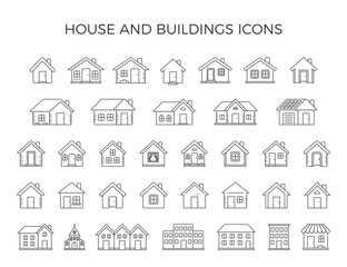 Fototapeta premium Houses and buildings - 35 line icons, vector eps10 illustration