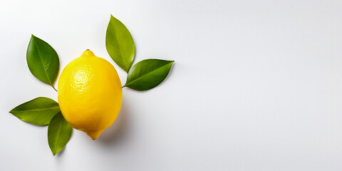 Lemon on a white background. View from above. Copy space. Generative AI. 