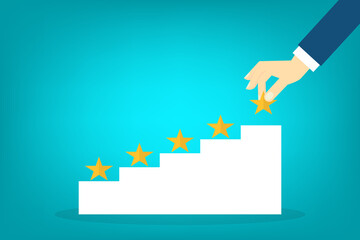 Customer Experiences Concept. Happy Client Review Five Star Rating for Online Satisfaction Surveys. Positive Feedback