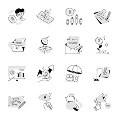Modern Set of Finance Ideas Hand Drawn Icons 

