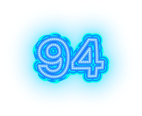 Fototapeta premium Blue neon alphabet letters, numbers, and signs on a transparent background