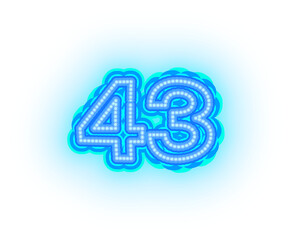 Blue neon alphabet letters, numbers, and signs on a transparent background