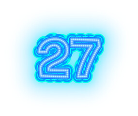 Fototapeta premium Blue neon alphabet letters, numbers, and signs on a transparent background